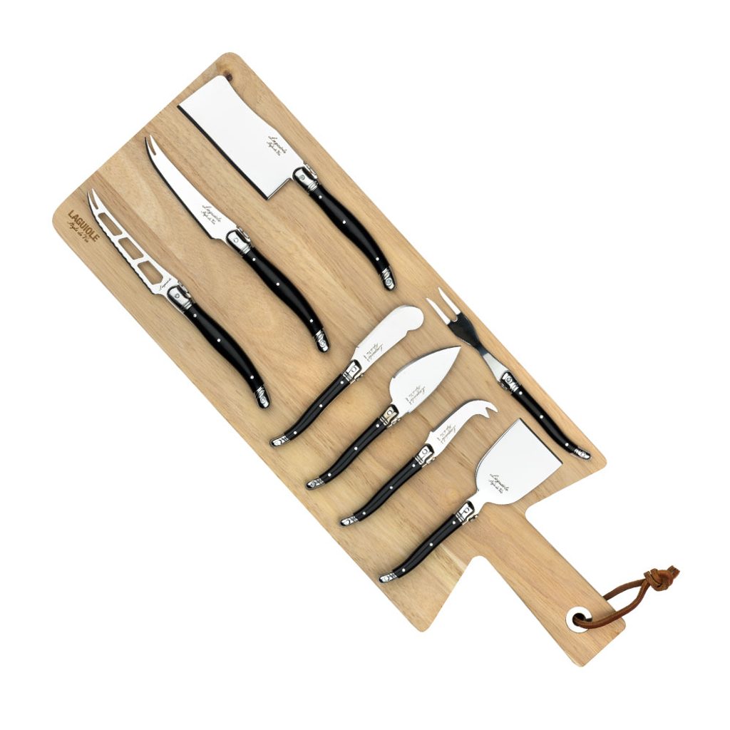 8 cheese knives Black with serving board Premium Line of Laguiole