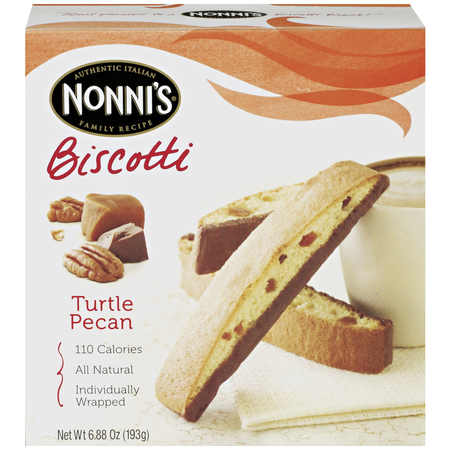 Nonni's Italian Dipped Turtle Pecan Biscotti Cookies, 8 Count