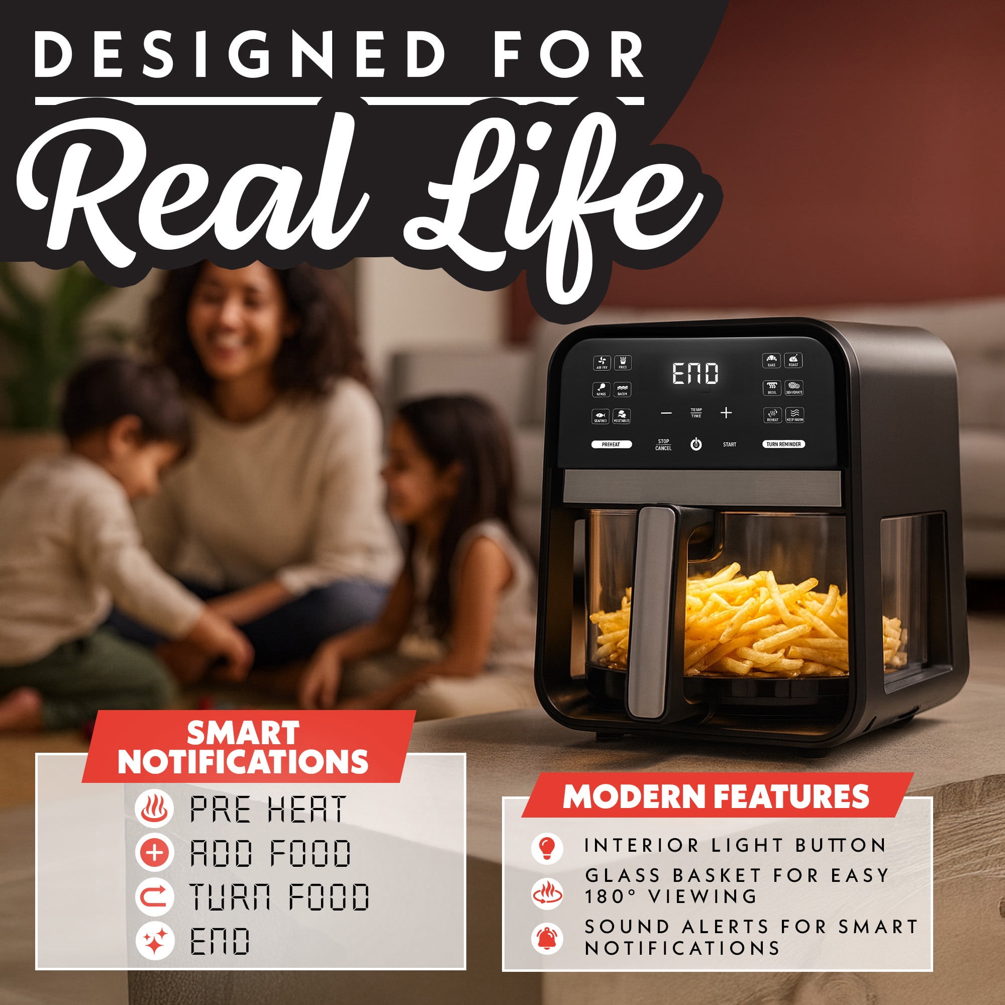 Gourmia 7-Quart Digital Air Fryer with Glass Basket and 12-One