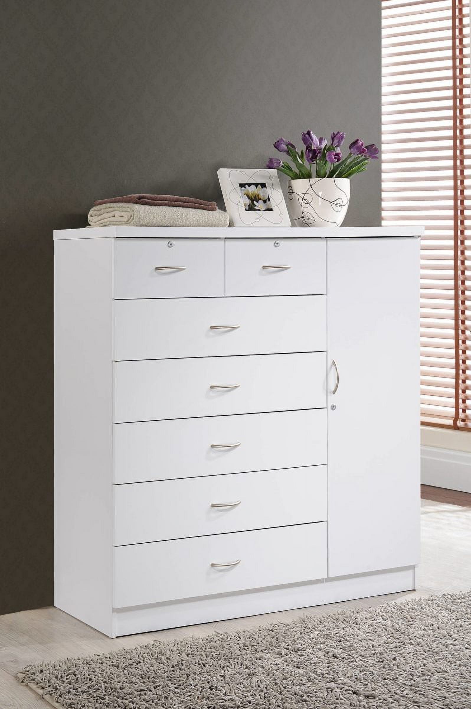 Hodedah 7-Drawer Chest with Locks on 2-Top Drawers plus 1-Door