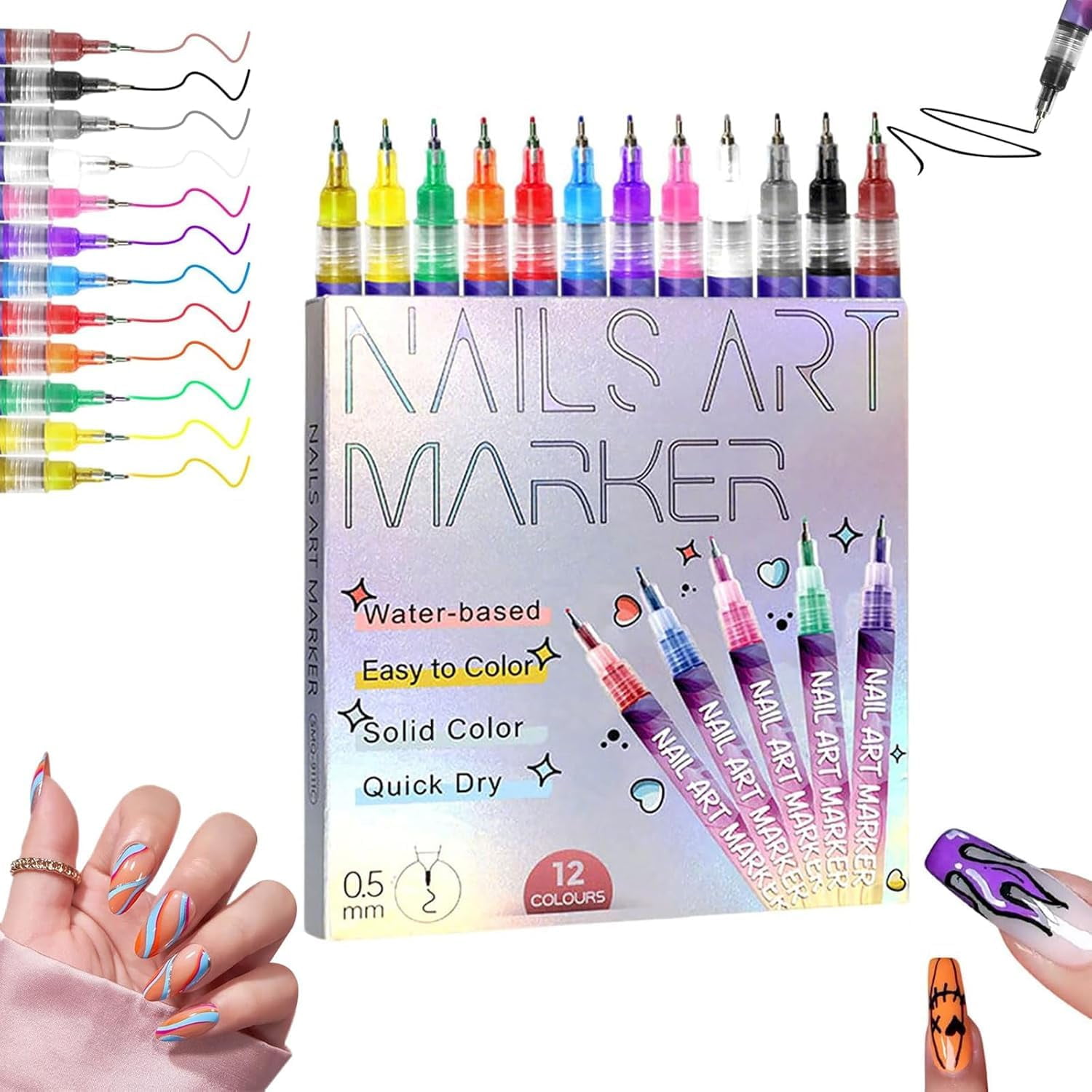 12 Colors Nail Art Pens Set, 2025 New Nail Art Markers for Gel
