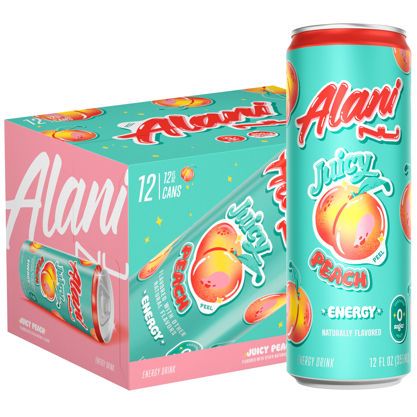 Free Shipping! Alani Nu Energy Drink Juicy Peach 12 fl oz Can 12