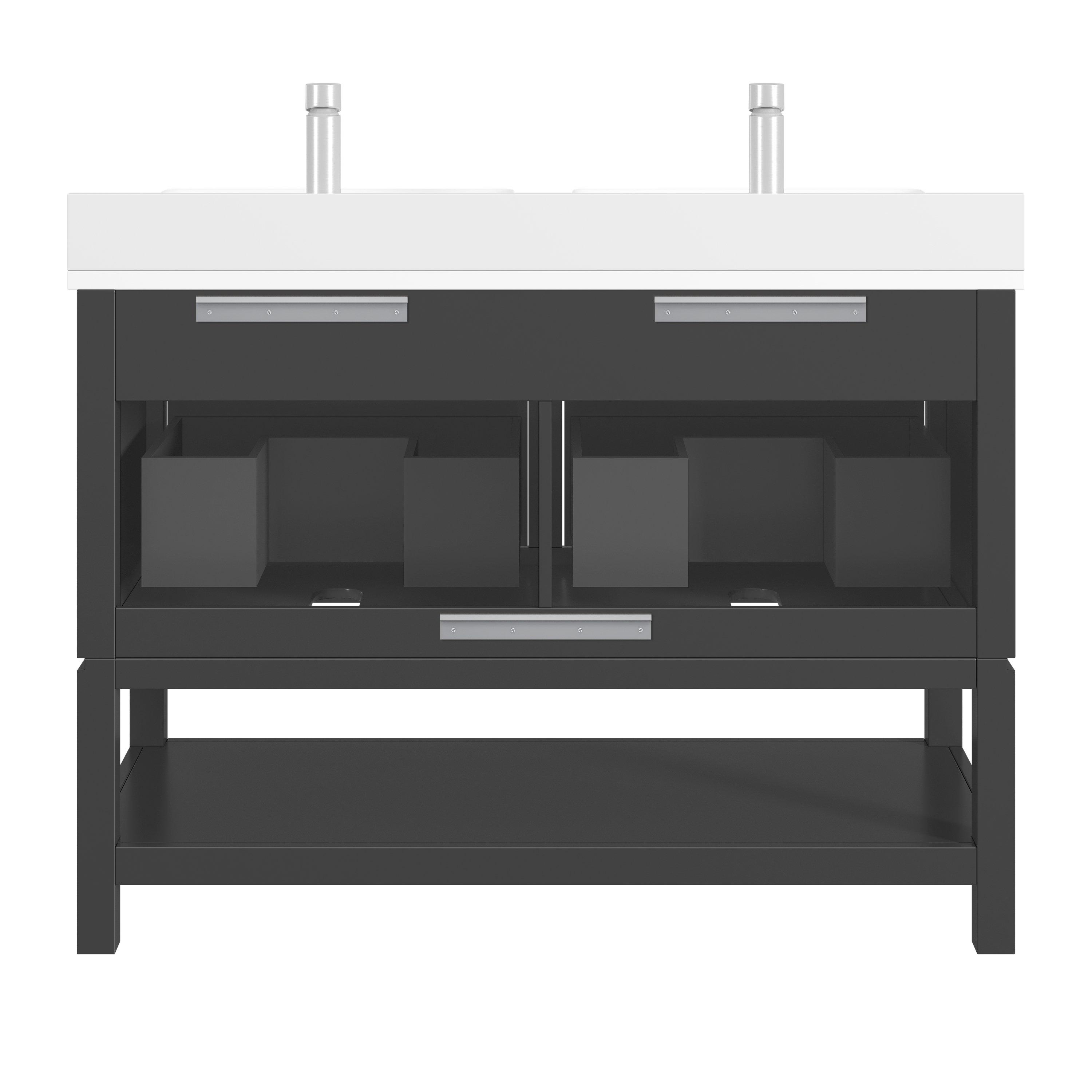 Maya 49 in. Black Vanity with Engineered Stone Top | Floor and Decor
