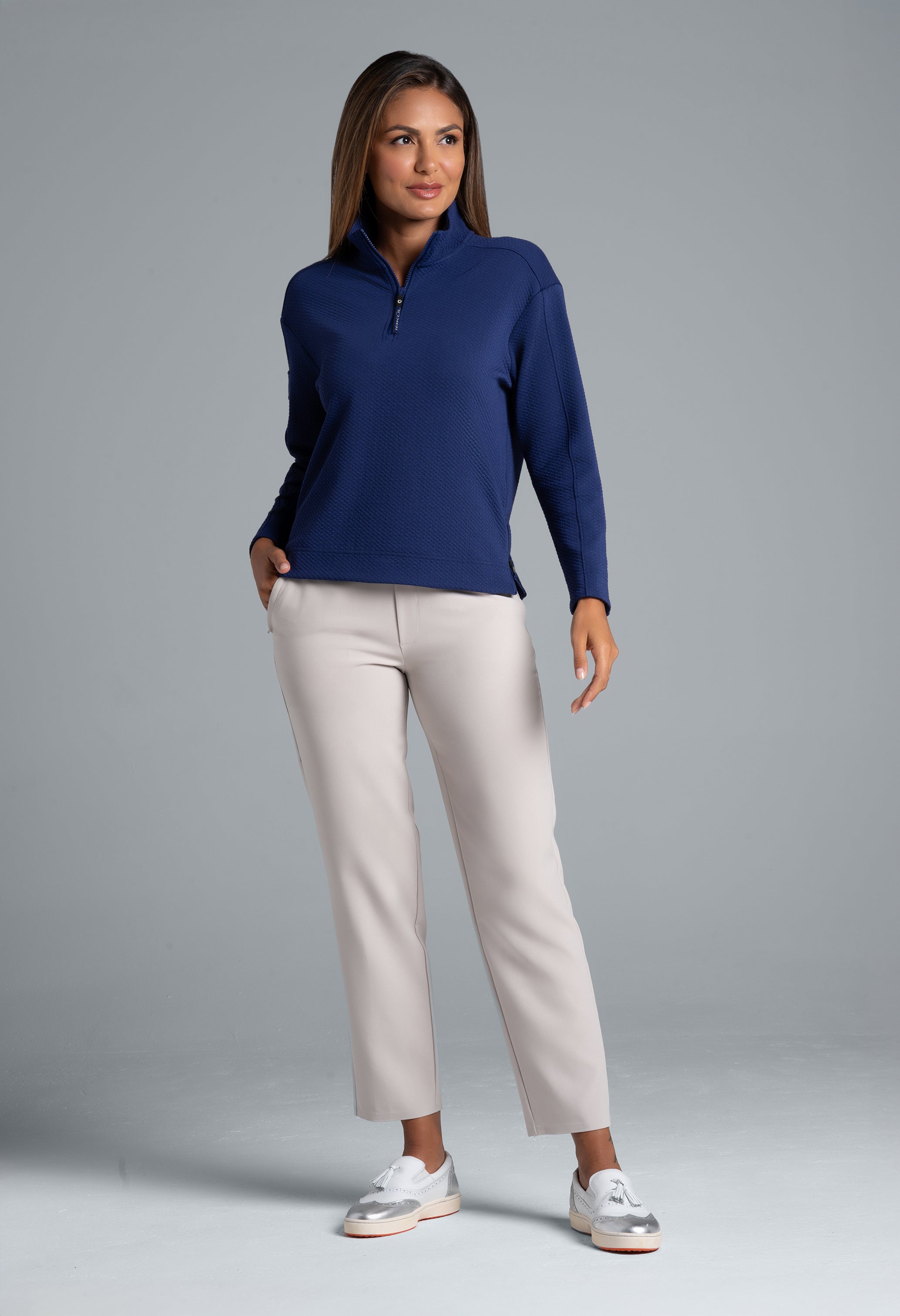 Solid Popcorn Stitch 1/4 Zip Pullover - 42000 | IBKÜL