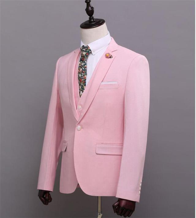 送料無料】メンズスーツ ピンクスーツ 1ツボタン ビジネススーツ 花婿