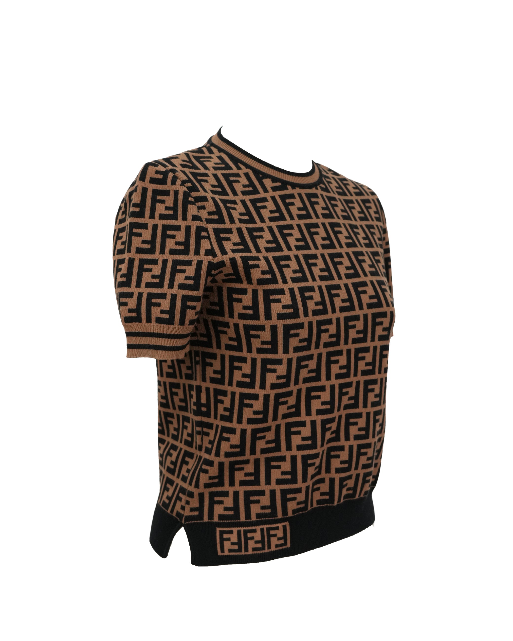 FENDI ZUCCA SHORT SLEEVE KNITWEAR SIZE 42 BROWN - IDWX