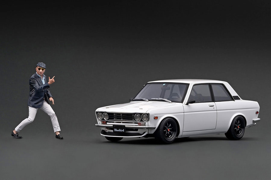 IG3303 1/18 Datsun Bluebird (510) White With Mr.Yokoyama | LINE UP