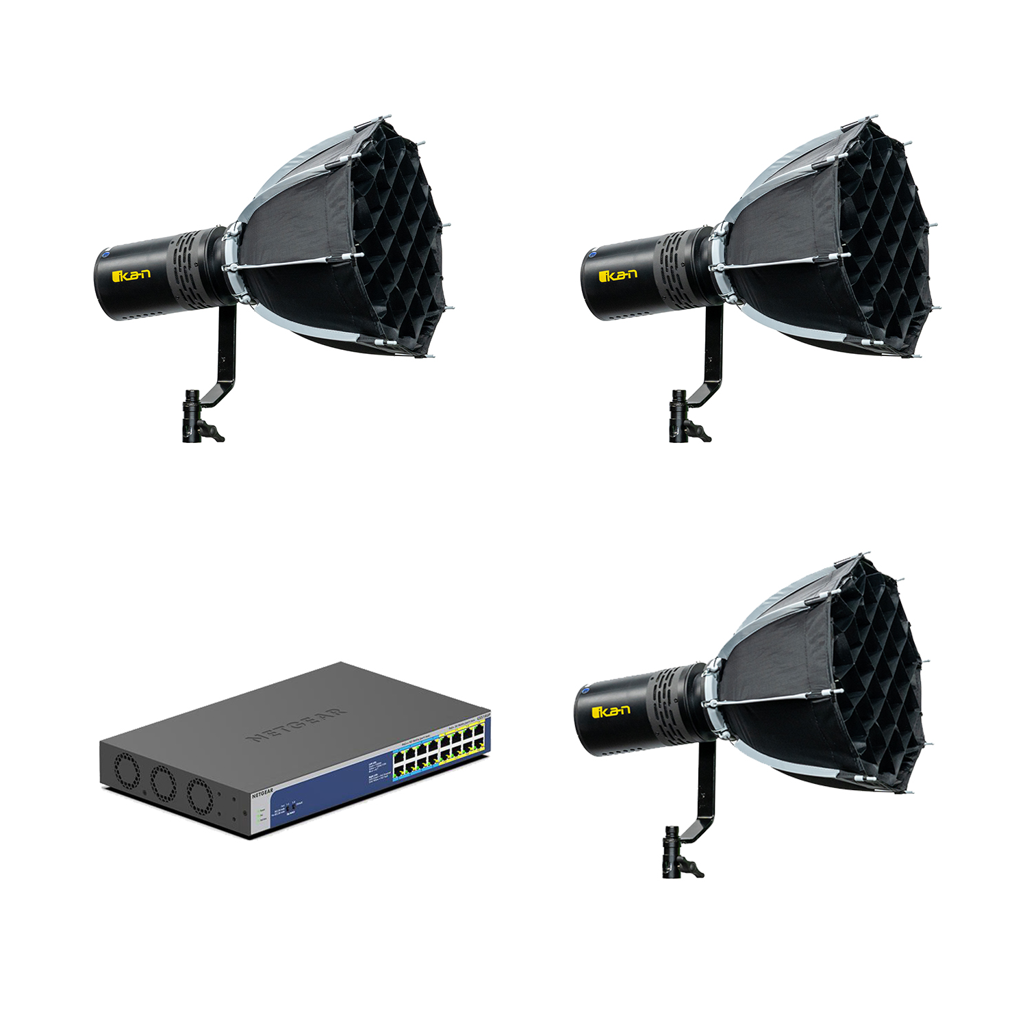 Lyra POE Bi-Color Studio Mini-Bowen LED Light 3x Light w/ Netgear