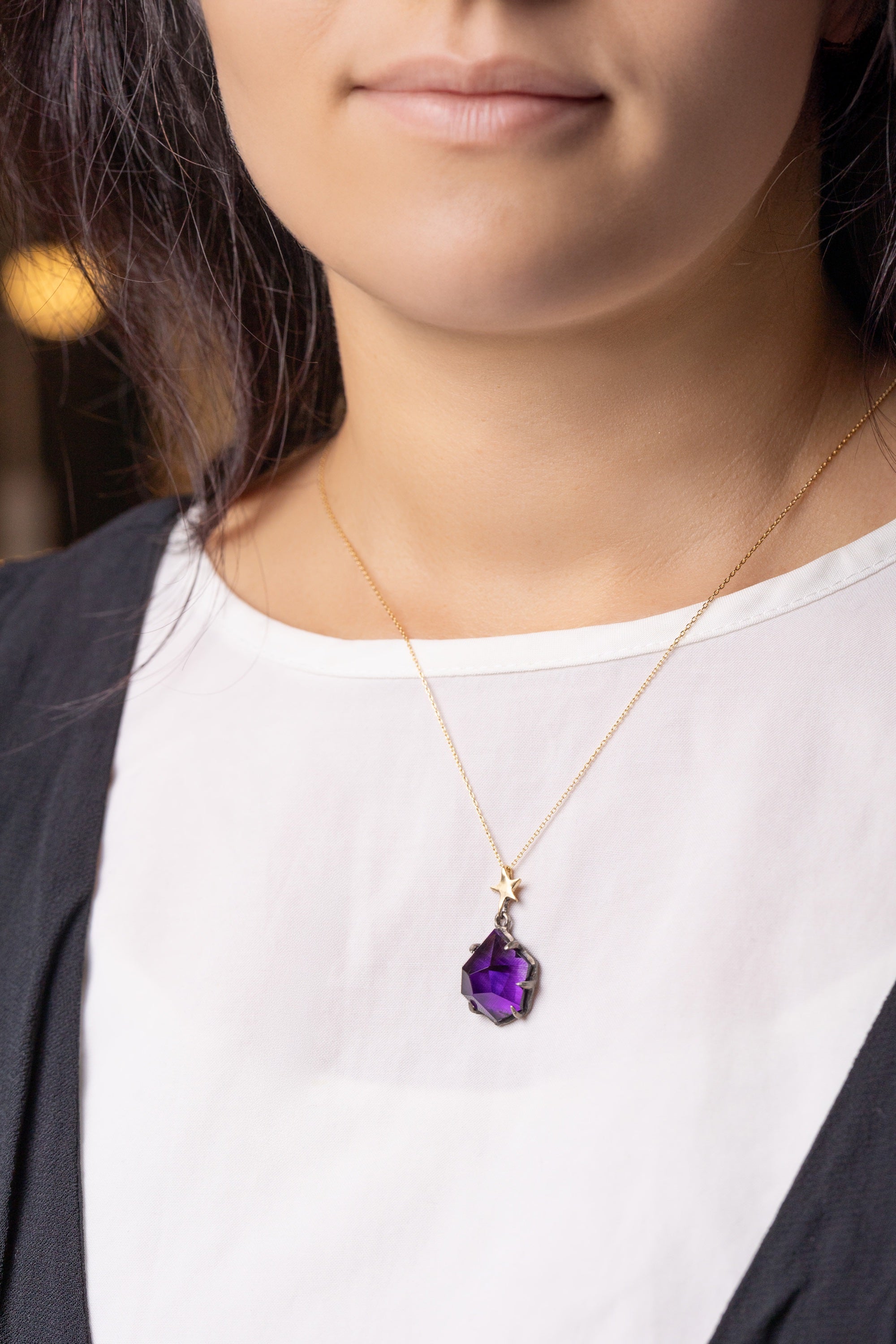 大きなアメジストが星からぶらさがるネックレス – ileava jewelry