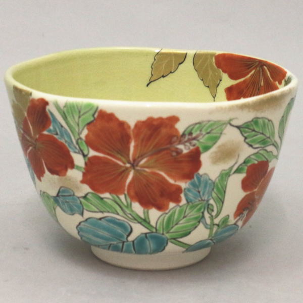 茶器/茶道具 抹茶茶碗】 仁清写し 掛分 ハイビスカス 窪田常之作（壱休