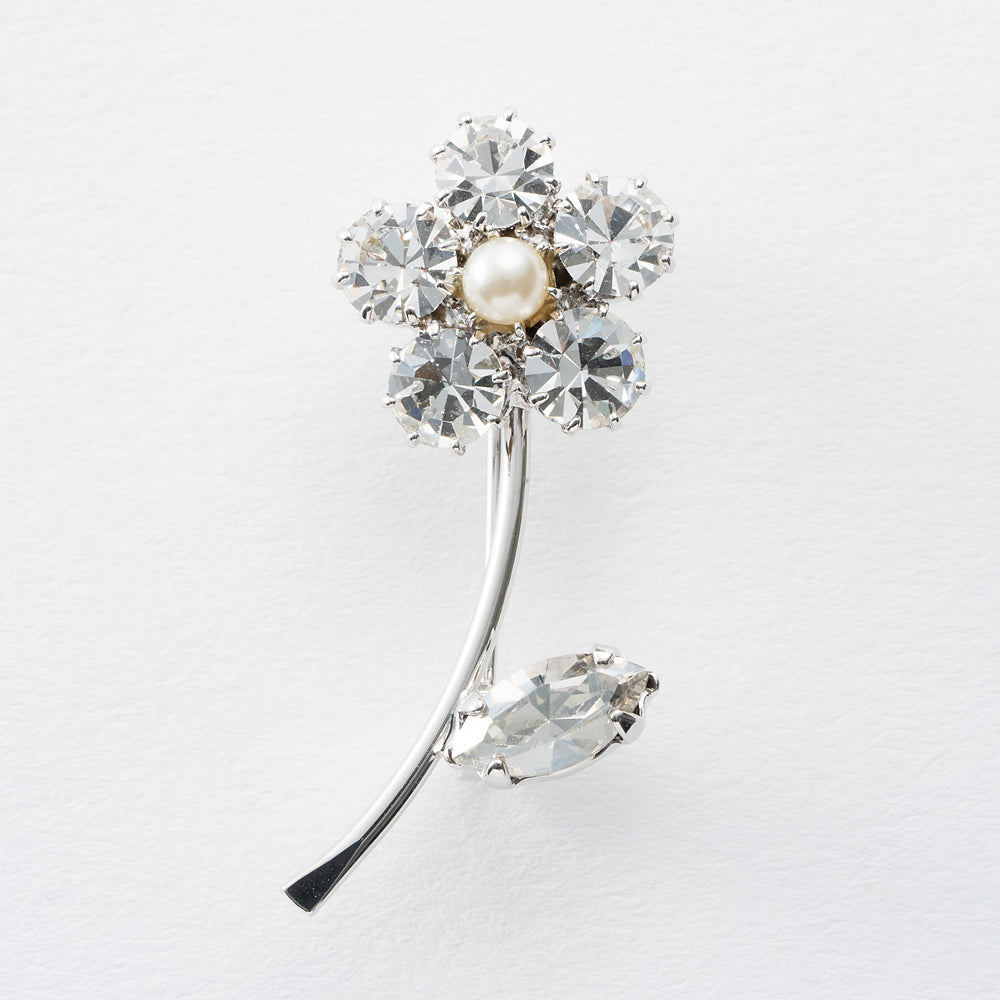 ブローチ ラインストーン フラワー パール クリア 150894 メール便