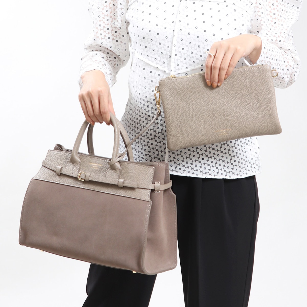 CHRISTIAN VILLA】イタリア製 2WAY カーフレザー×スエードハンドバッグ