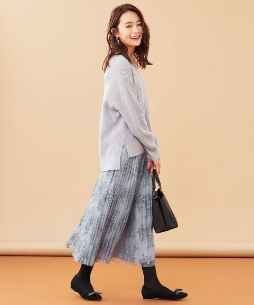 セール】 【洗える】ミドルゲージVネック ケーブルニット （ニット