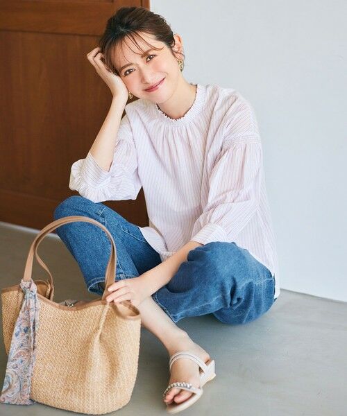 セール】 【洗える】シャーリングフリルスタンド ブラウス （シャツ