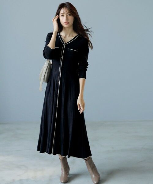 セール】 【洗える】バイカラーデザインニット ワンピース （ミニ丈