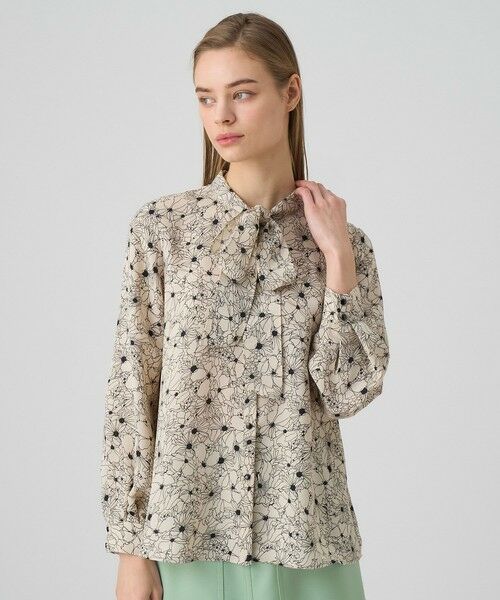 セール】 ドローイングフラワープリントタイブラウス （シャツ