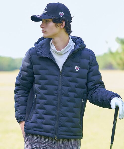 セール】 【新レーベル ADABAT NAVY】フードロゴストレッチダウン