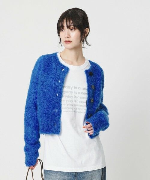 セール】 ウールブレンド ブークレ クルーネックカーディガン