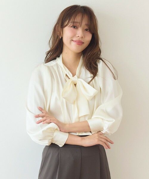 セール】 【洗える】サテン ボウタイブラウス （シャツ・ブラウス