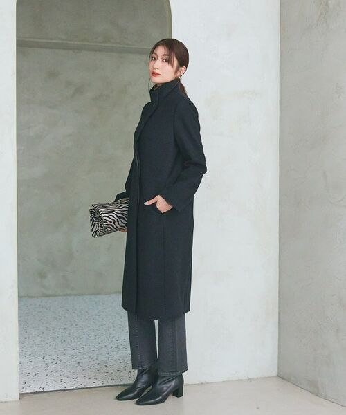 セール】 【名品コート／日本製】ウール100％スタンドカラーロング