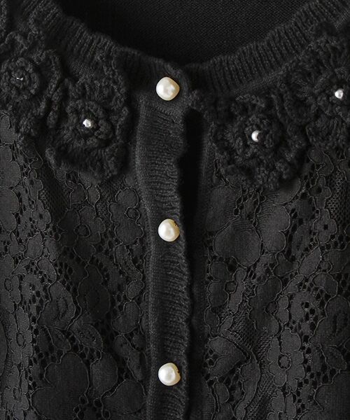 セール】 【OUTLET】レース＆フラワーモチーフニットカーディガン