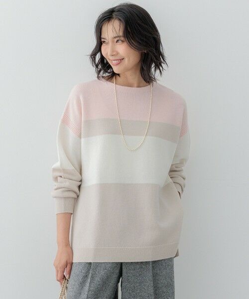 セール】 【Oggi1月号掲載/洗える】ウールカシミヤ カラーブロック