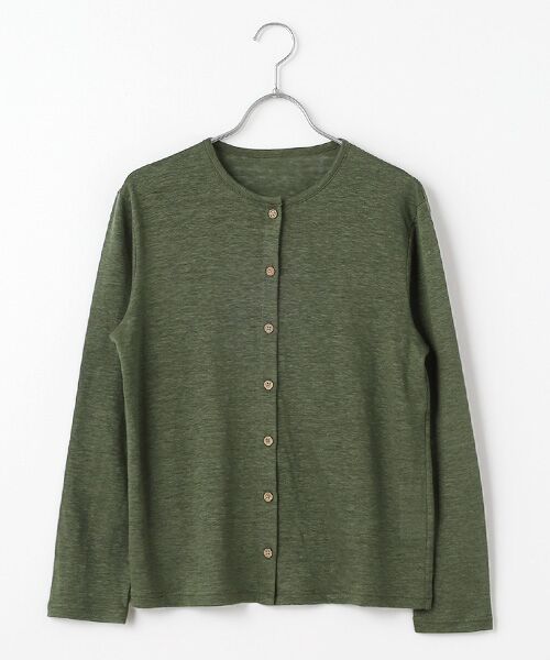 ウォッシャブルリネン天竺 クルーネックカーディガン （カーディガン