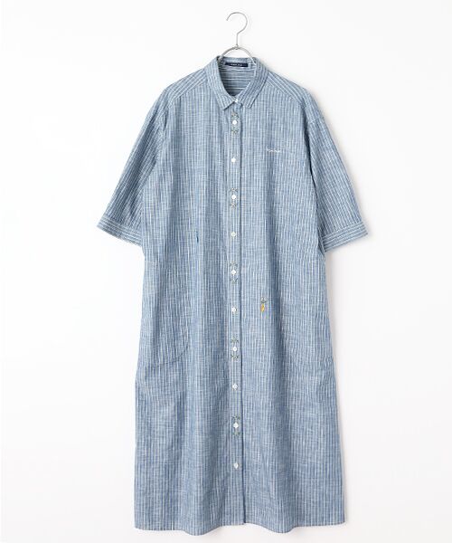 セルビッチダンガリー 刺繍入りシャツワンピース （ロング・マキシ丈