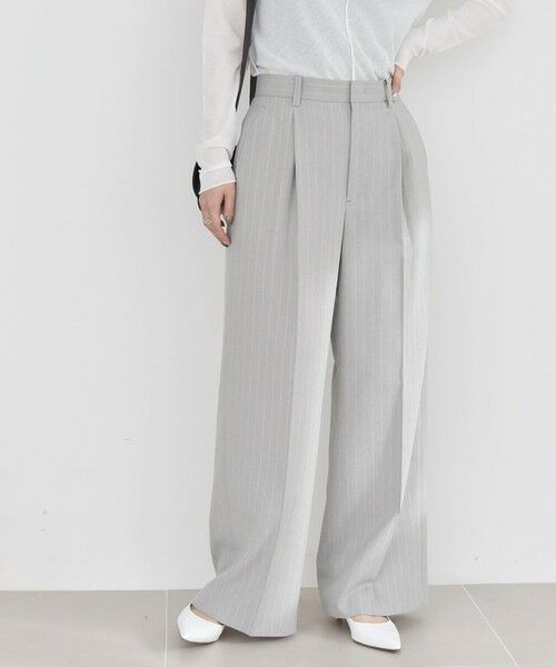 セール】 quaranciel:〈洗濯機可能〉ピンストライプ タック ワイド