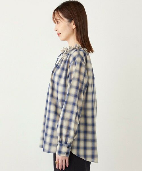 セール】 SHIPS Colors:〈手洗い可能〉オンブレチェック フリルネック