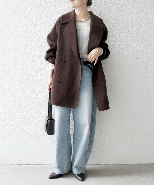 セール】 SHIPS any: リバー ダブル テーラード ミドル コクーン