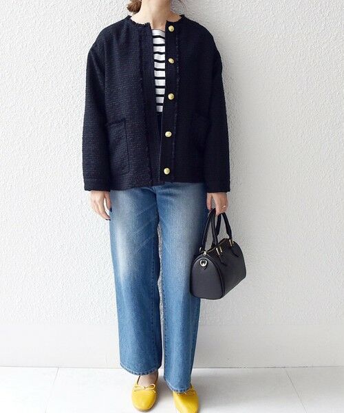 SHIPS any: スラブ ツイード ショート ジャケット［NAVY BLUE］ （ノー