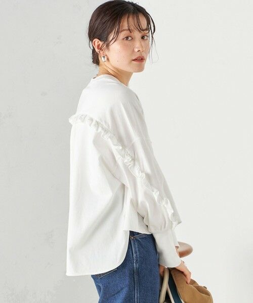 セール】 〈洗濯機可能〉ロング リブ スリーブ フリル カットソー （T