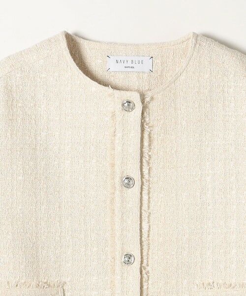 セール】 SHIPS any:ノーカラー ツイード ジャケット［NAVY BLUE