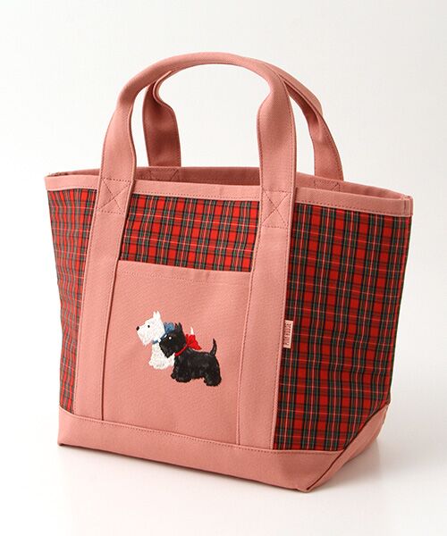 スコッチテリア刺繍入りタータンチェック使いバッグ （トートバッグ