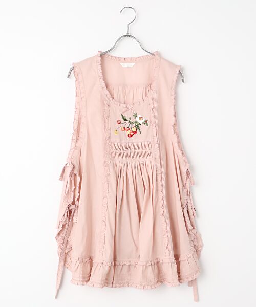 セール】 野ばらとチェリー刺繍タブリエ （その他トップス）｜PINK