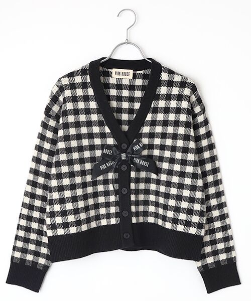 ギンガムチェックニットカーディガン （カーディガン・ボレロ）｜PINK