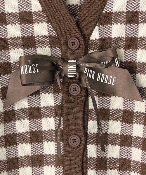 ギンガムチェックニットカーディガン （カーディガン・ボレロ）｜PINK