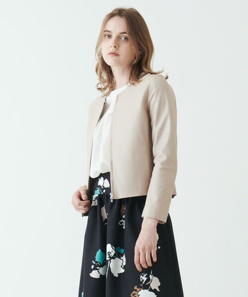 セール】 スムースレザー ノーカラージップアップジャケット （レザー