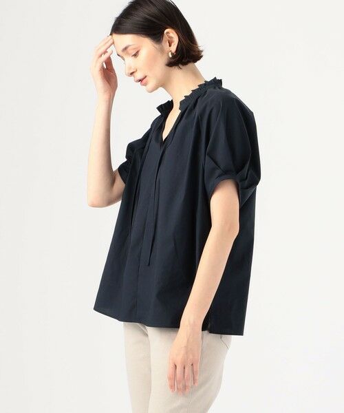 セール】 プロセスドコットン ネックフリルブラウス （シャツ