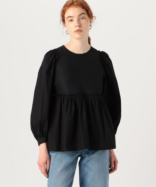 セール】 ブラックコンビネーション ペプラムブラウス （シャツ