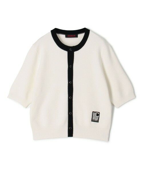 コットンカシミヤ バイカラーハーフスリーブカーディガン