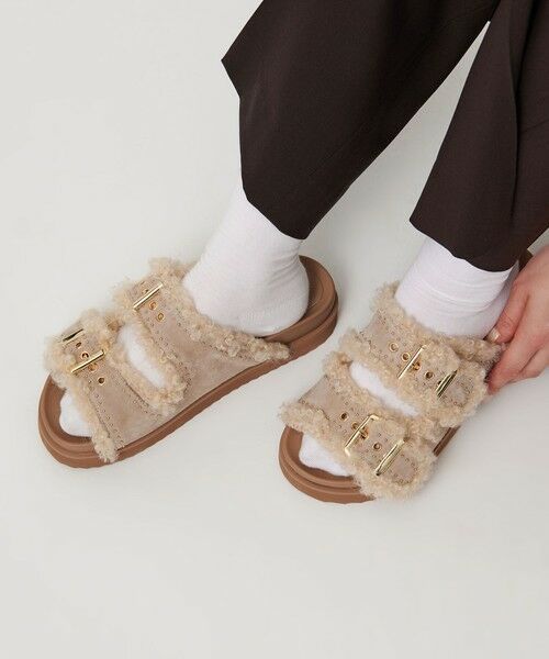 セール】 フェイクファー 2ライン スタッズ サンダル （サンダル