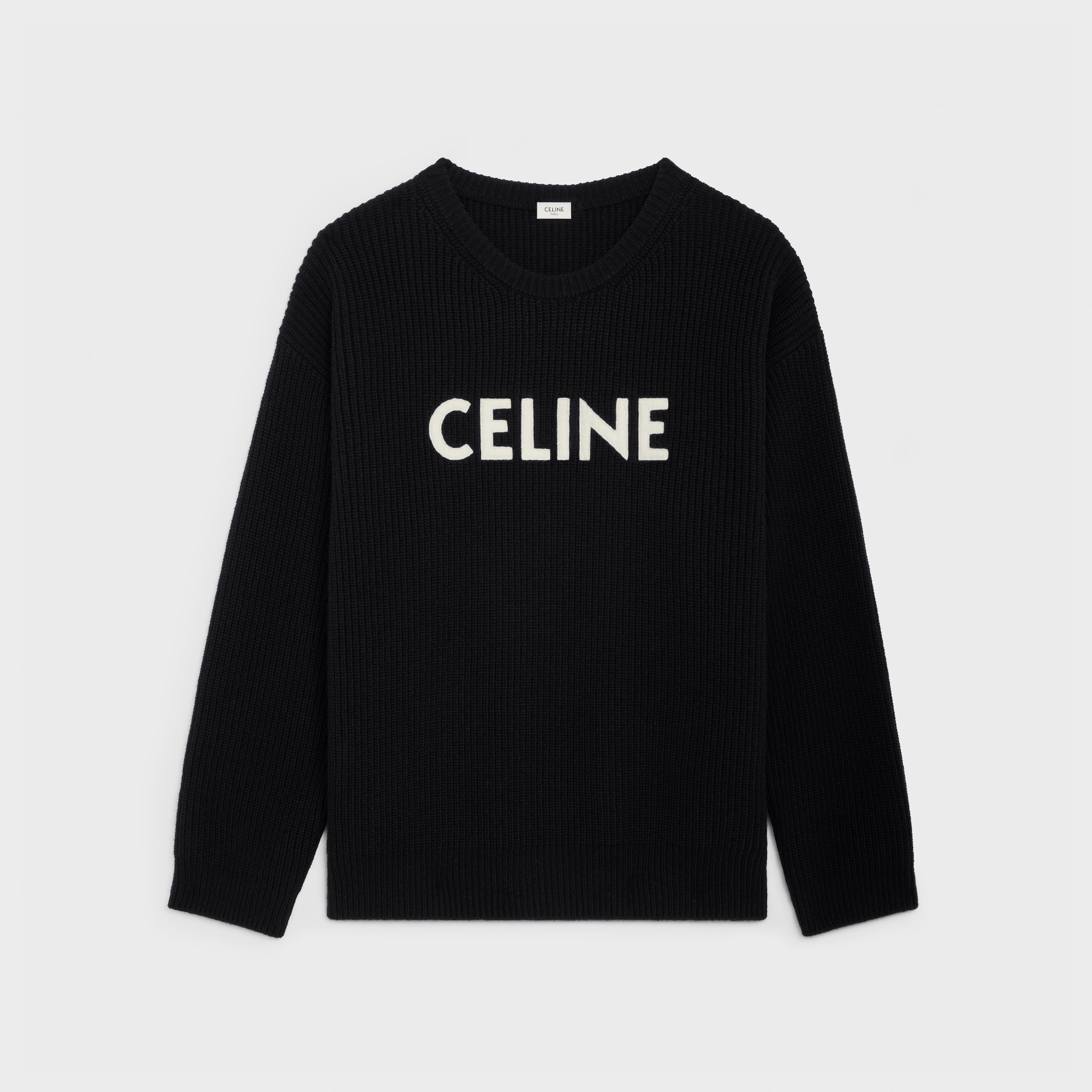 celine oversized sweater in ribbed wool - BLACK | CELINE
