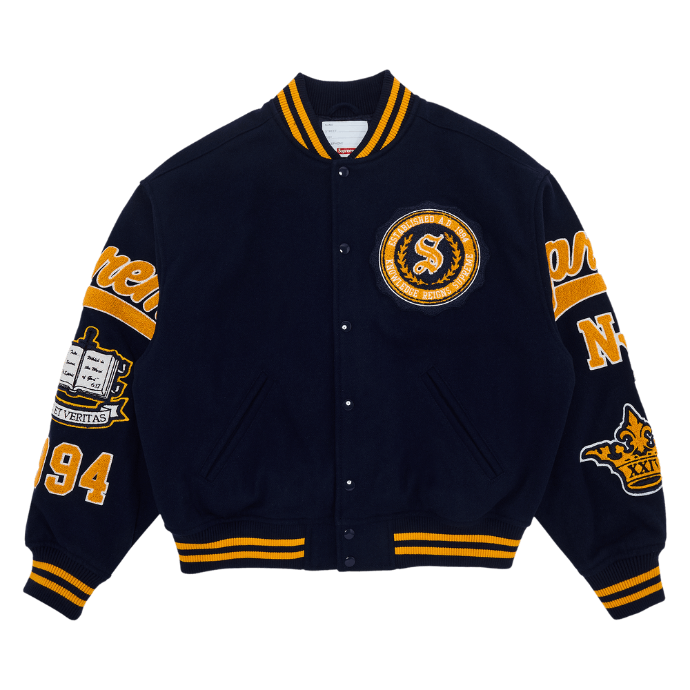 Buy Supreme Veritas Varsity Jacket 'Navy' - FW24J44 NAVY | GOAT