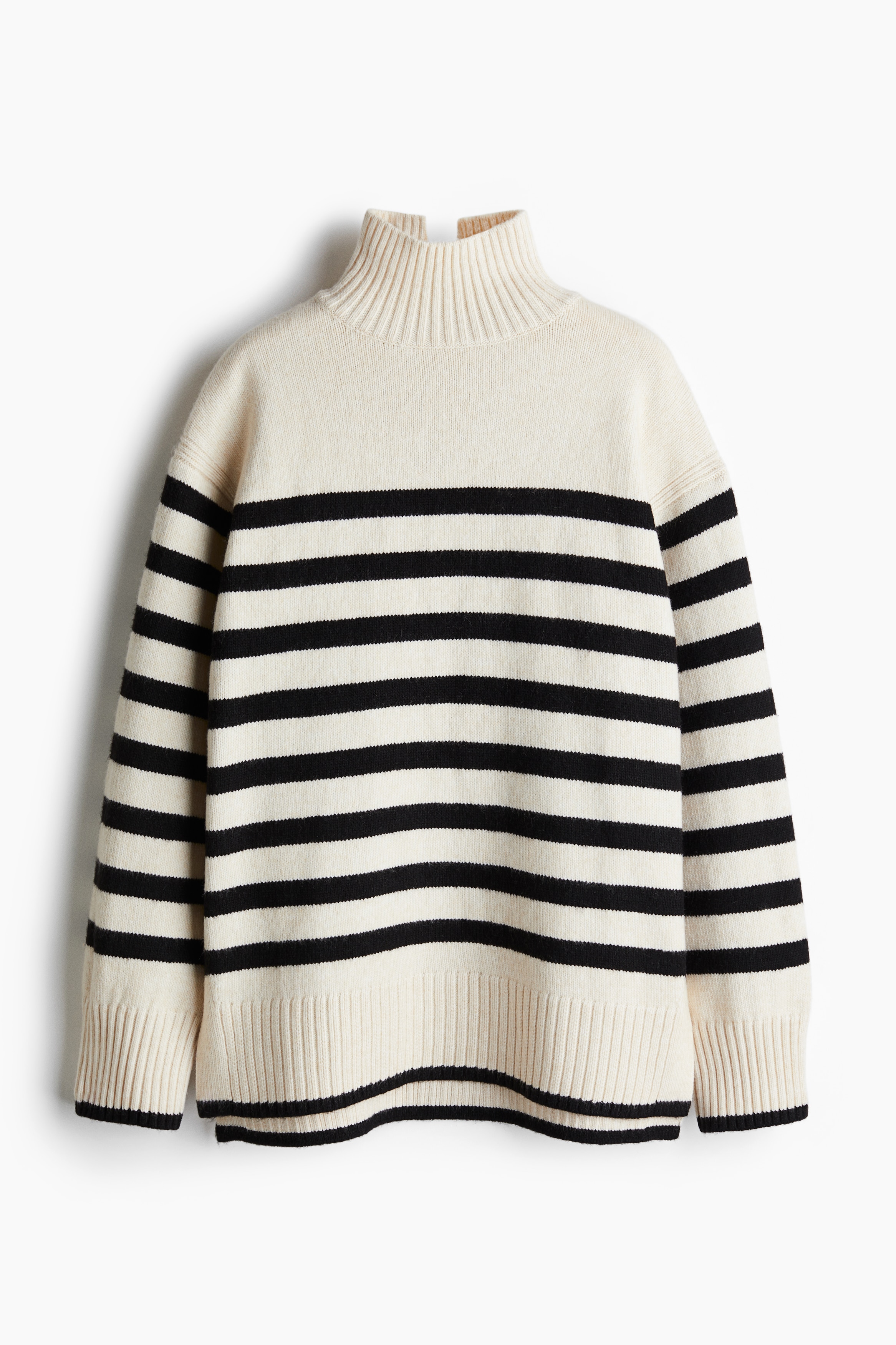 Oversized Turtleneck Sweater - Natural white/striped - Ladies | H&M US