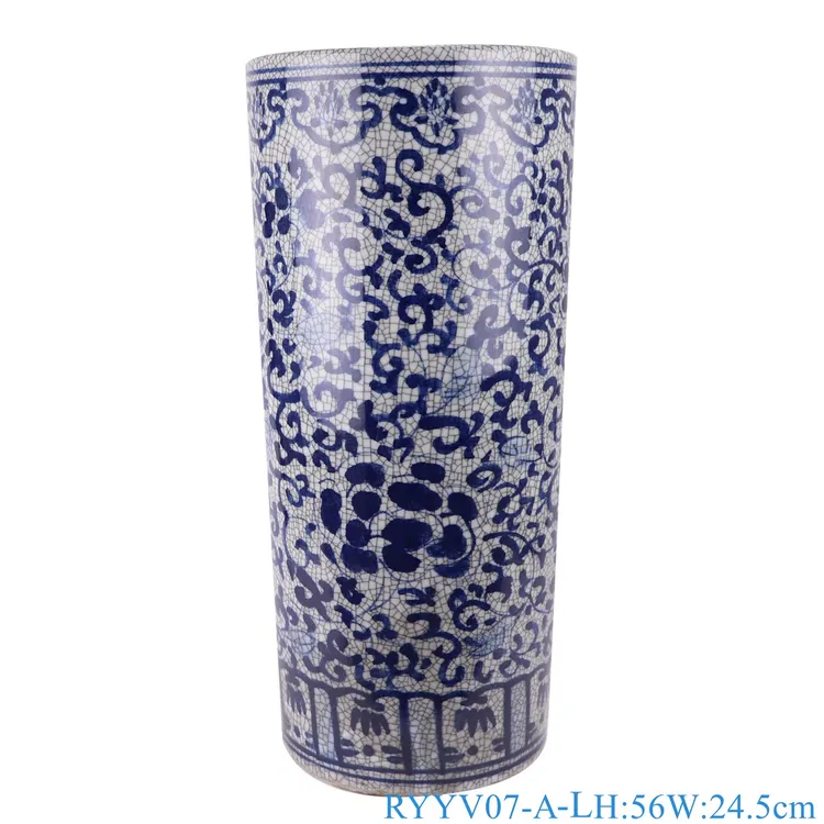 中国製手作り青白磁装飾ひび割れ陶器花瓶傘立て - 中国 ブルーと