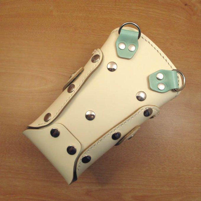 ホワイト＆空色 6丁差し 本革シザーケース SCA-63/WHB