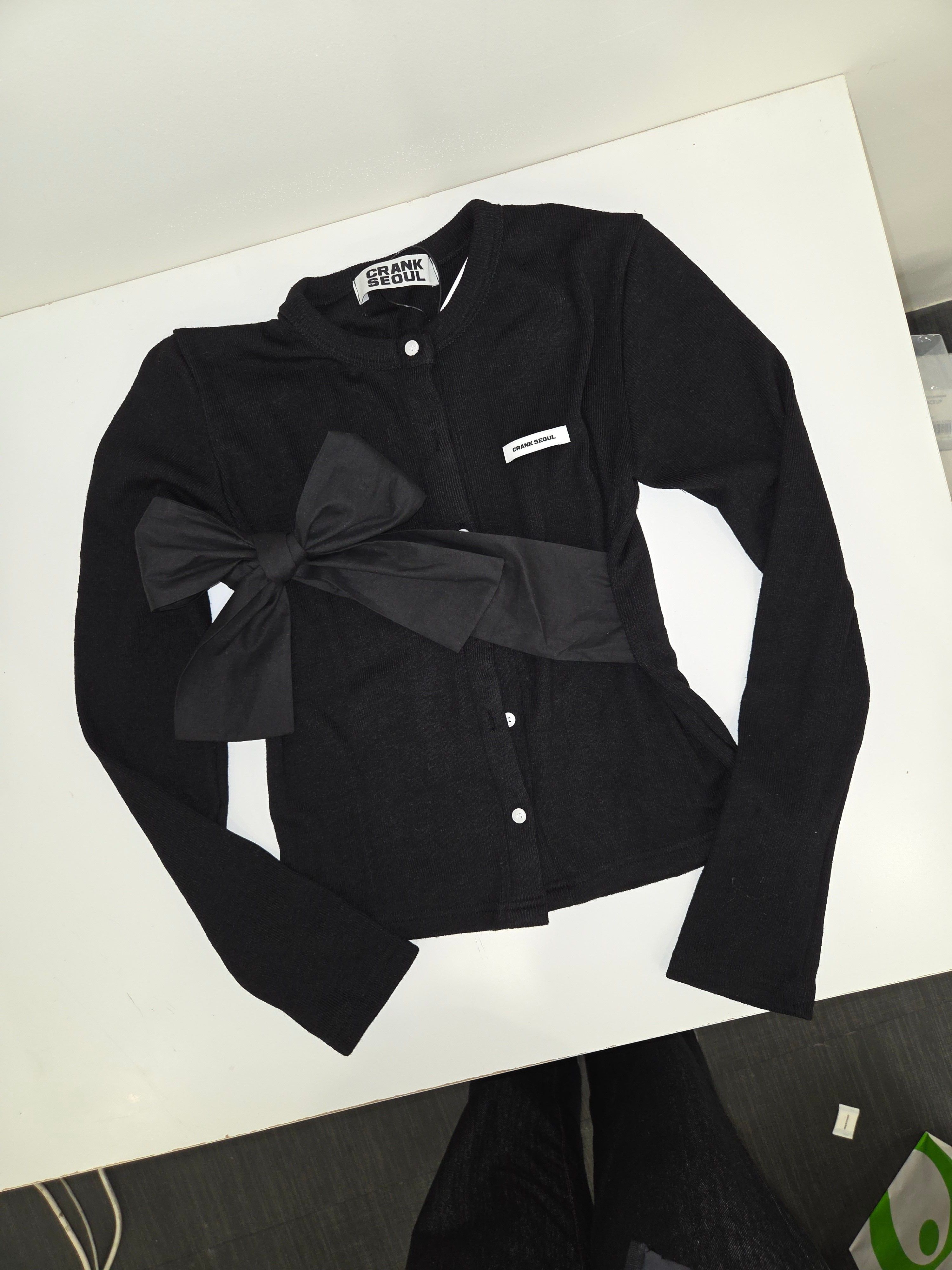 MUSINSA公式 | CRANK リボンタイドニットカーディガン_ブラック