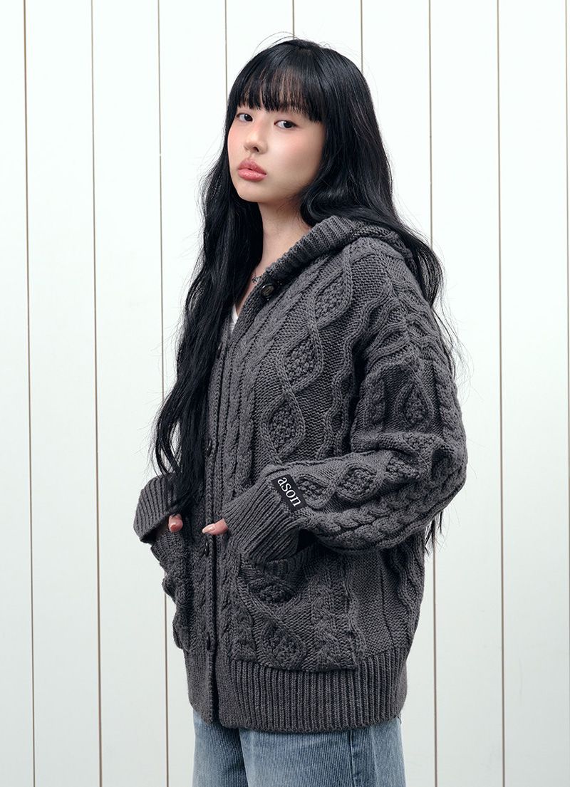 ELO TWISTED HOOD CARDIGAN / CHARCOAL - 애즈온 ason ELO TWISTED
